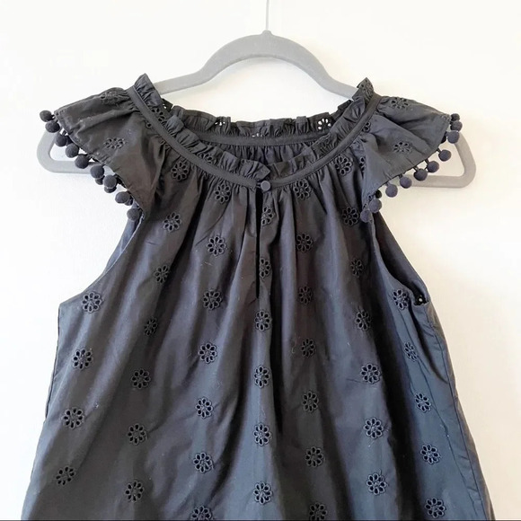 J Crew Reimagined Pom Pom‎ Trim Eyelet Top Black XS Cotton Summer Coquette Tank - Picture 9 of 9